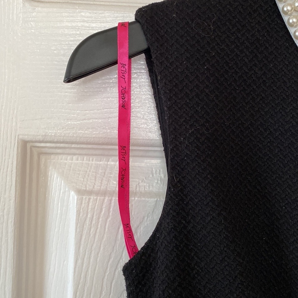 Betsey Johnson Black Knit Dress Pearl Beaded Collar Dress - Picture 7 of 15